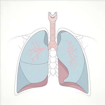 Anatomy of human lungs with highlighted bronchial tubes.