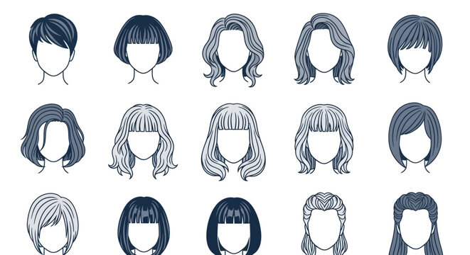 Diverse Hairstyles Collection: Trendy Women's Haircuts Vector Illustration