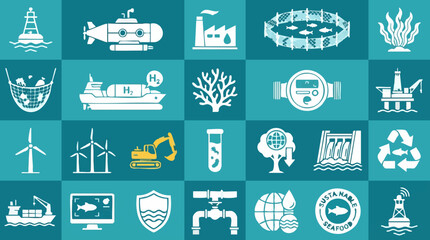 Marine Environment, Sustainability, and Ocean Technology Icons © Artification
