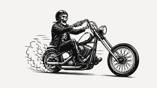 motorcycle skull chopper vector illustration classic design black and white pexels dots design retro poster garage