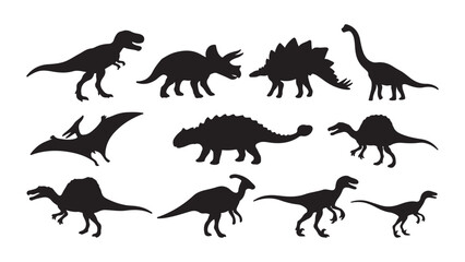 Collection of Dinosaur Silhouettes. Various Prehistoric Reptiles Set. © MdDulal