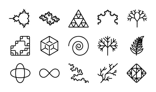 Geometric Fractals and Mathematical Shapes Collection: Infinite Patterns, Nature Forms, Abstract Designs