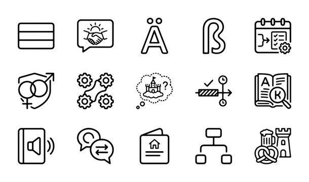 Diverse Icon Set: Business, Communication, Science, and Culture Symbols
