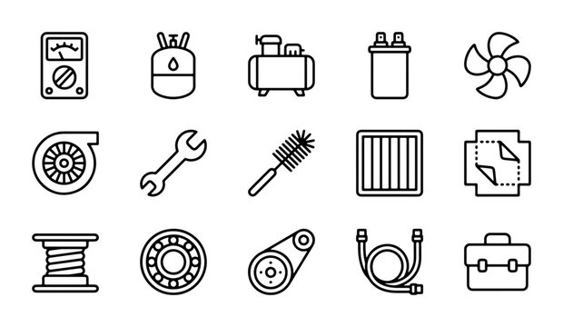 Automotive Parts Icons Set, Car Maintenance Symbols, Mechanical Components Vector Graphics