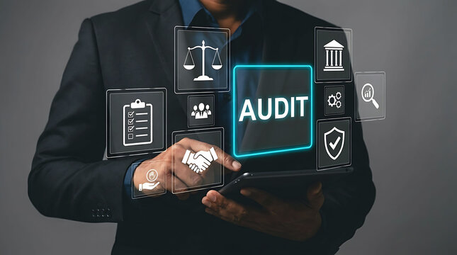 Businessman using digital tablet for financial audit and compliance check