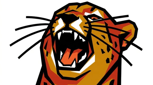 Fierce Leopard Head, Angry Wild Animal Face, Orange Spotted Fur Illustration, Graphic Icon