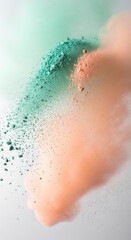Fototapeta premium Vibrant green, orange powder explosion, colorful dust burst