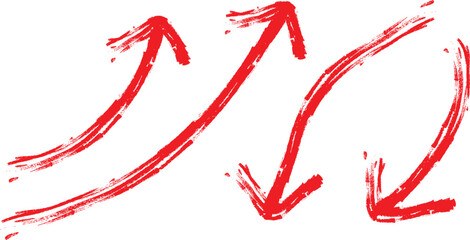 Red brush stroke arrows pointing up and down on white background for design and illustration © NOMAN