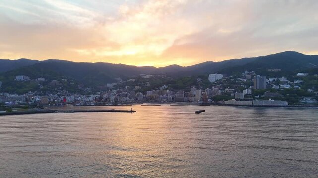Atami City Sunset | Ocean | Aerial View - 4K Aerial Video
