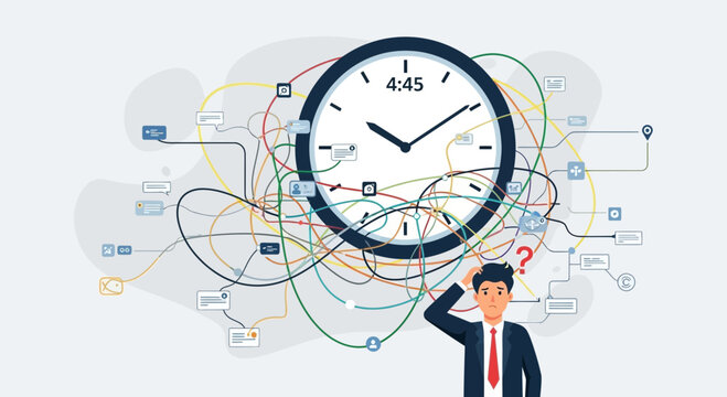 Complex Technology Network Overwhelm with Time Management Concept