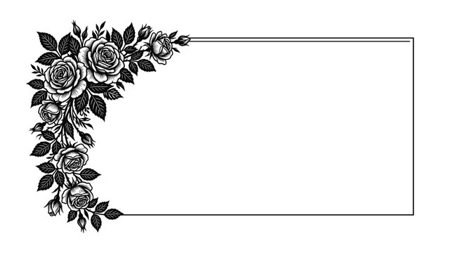 Elegant rose floral border frame design for wedding invitation card or memorial stationery.