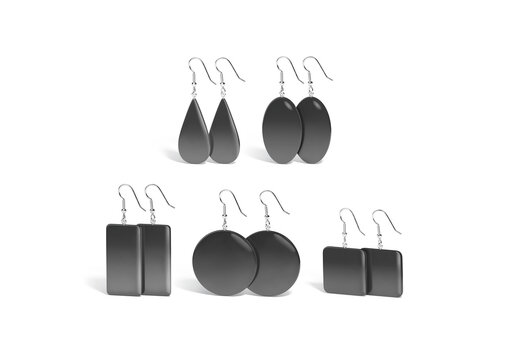 Blank black pair earring mockup stand, different shapes