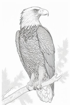 A detailed bald eagle illustration with bold outlines, perfect for colouring and educational use.