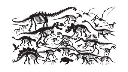Dynamic Composition of Numerous Diverse Dinosaur Skeletons Silhouettes © Anzuman