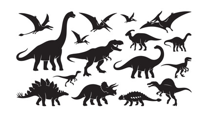 Collection of Various Dinosaur Silhouettes on White Background © Anzuman