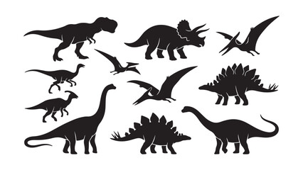 Assortment of Black Dinosaur Silhouettes Isolated on a White Background © Anzuman