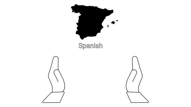 Map of Spain with Spanish text and open hands illustration.