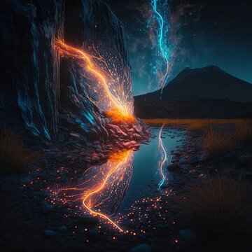 Beautiful light trail photography of a magical bioluminescence meteor shower.