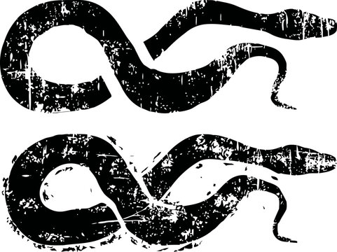 grunge black snake silhouettes with textured distressed design on white background