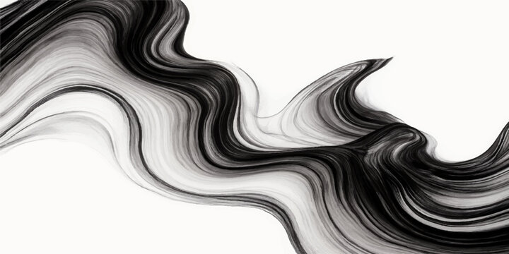 Black and white abstract background with swirling vector floral wave patterns and decorative artistic curves