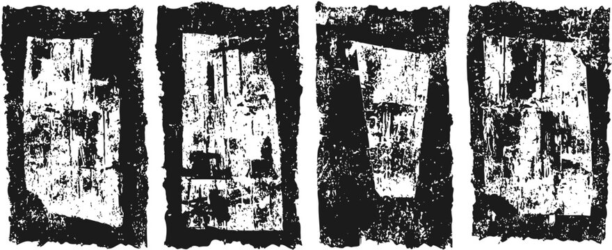 Abstract grunge black and white blocks art with distressed textured design and rough edges