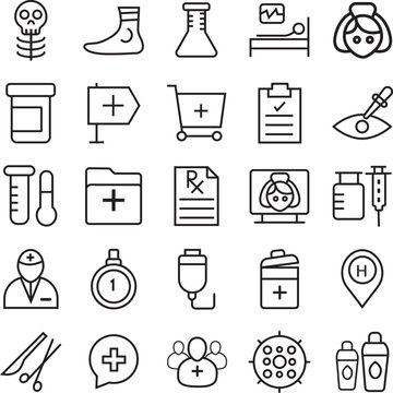 Medical and healthcare line icon set, hospital equipment vector icons