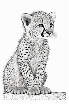 Fast and adorable cheetah cub in simple outline style.