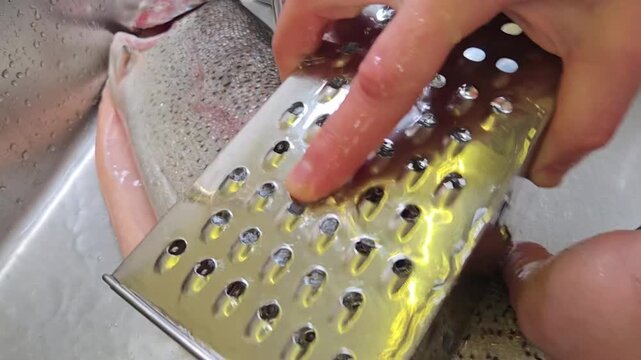 Cleaning fish using a simple method in the kitchen sink