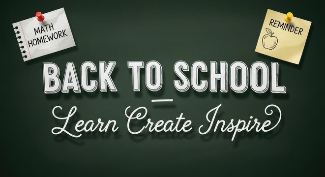 Back to school chalkboard illustration with math homework and apple reminder for educational resources