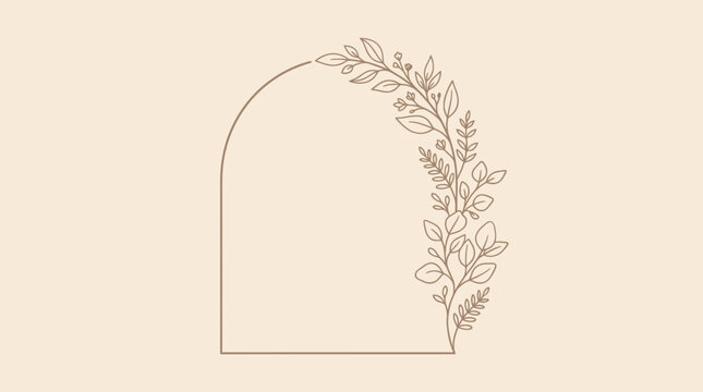 Elegant floral arch frame featuring delicate botanical line art leaves and branches perfect for wedding invitations and stylish stationary designs