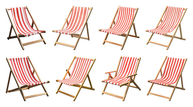 PNG Striped beach chairs collection on transparent background