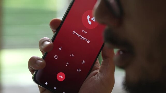 Man calling emergency number for crisis situation
