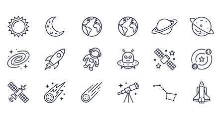 Astronomy Line Icons Set – Space and Cosmos Outline Collection © Vova