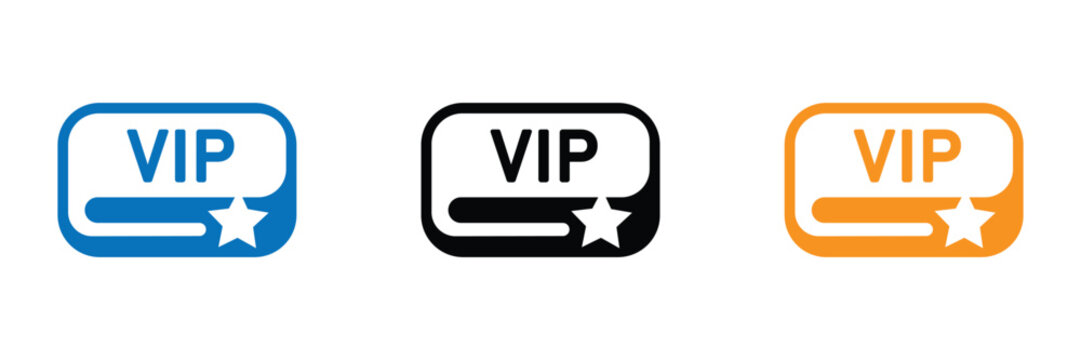 VIP icons in blue, Black, And orange on white background for exclusive access