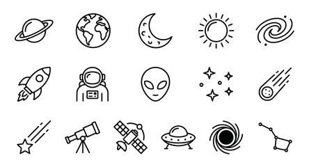 Astronomy Line Icons Set – Space and Cosmos Outline Collection © Vova