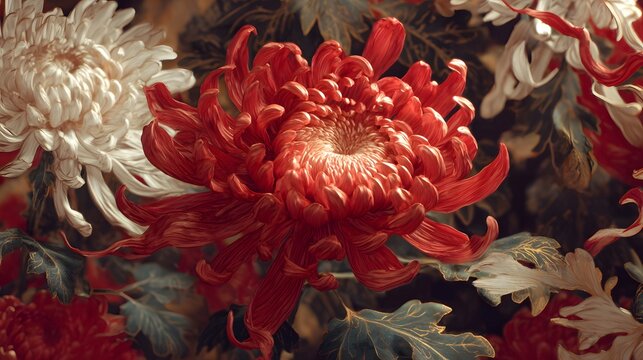 CG of Japanese Painting, Chrysanthemum

