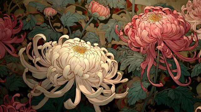 CG of Japanese Painting, Chrysanthemum

