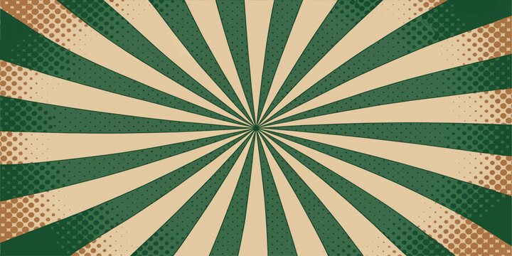Abstract retro vintage sunburst background with green rays and grunge texture