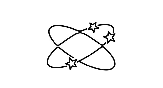 Abstract black line art showing several stars swirling around an oval orbit path signifying dizziness or confusion.