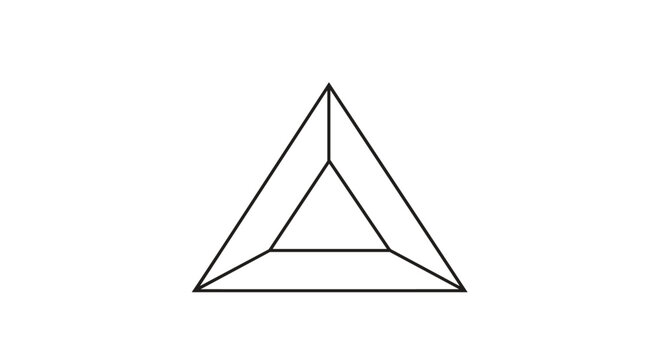 Geometrical outline of a three dimensional triangle or pyramid shape on plain white background for math projects.