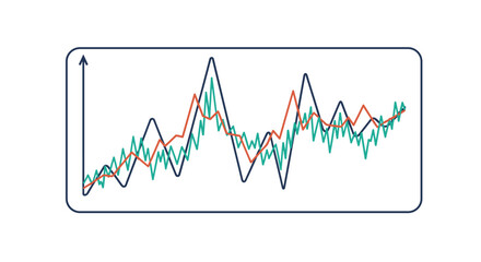 Fototapeta premium Multi-colored line graph showing fluctuating data points over time represents financial analysis, market trends, or scientific measurements in a frame.