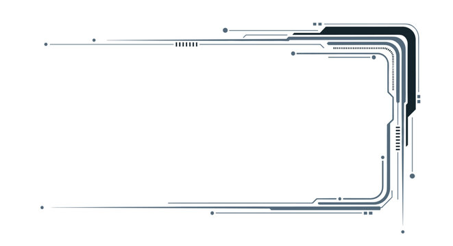 Futuristic digital interface frame with technical lines, dots, and corners represents high-tech concepts and modern data visualization screens.