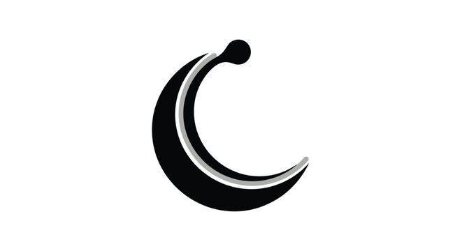 Black and gray stylized crescent moon or letter C icon with a circular node at the top representing night or a logo.