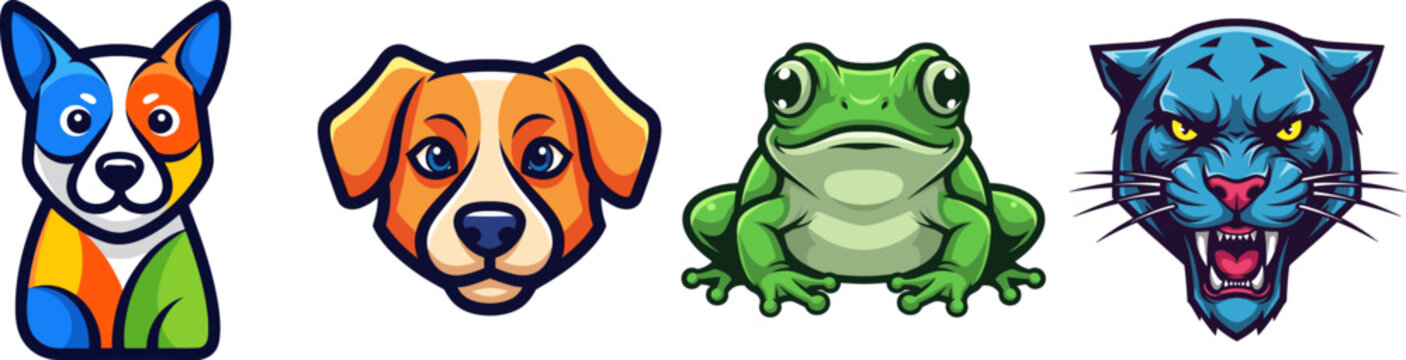 Cartoon animal heads dog frog and panther vector illustration