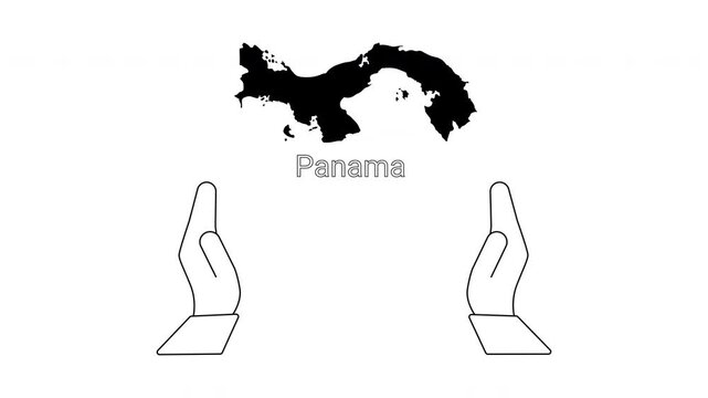 Panama map outline with hands illustration.