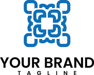 Obraz premium Blue abstract geometric logo symbol with text for your brand and tagline modern clean design for business corporate identity minimal.
