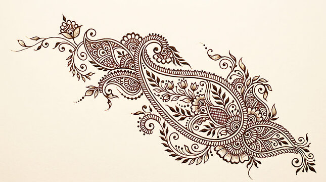 Traditional Mehndi Paisley Floral Pattern Minimalist Wide Background