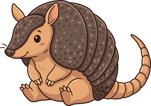 Cute armadillo cartoon vector character illustration with protective armored shell for wild animal safari stickers kids book design isolated on white background