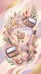Obraz premium beauty ecommerce concept illustration, cosmetic inspired composition