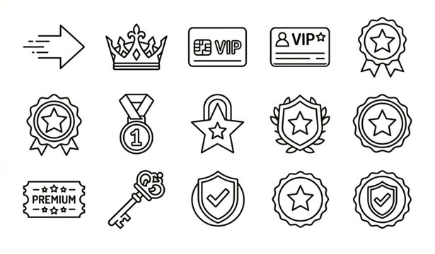 Premium VIP service line icon collection for elite membership and priority access vector illustration